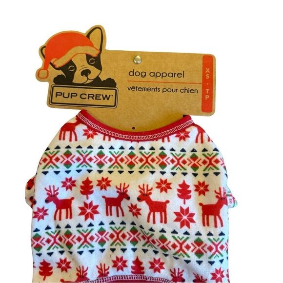 Pup Crew Red & White Reindeer Fairisle Knit Pet Pajamas XS NWT - Picture 6 of 8